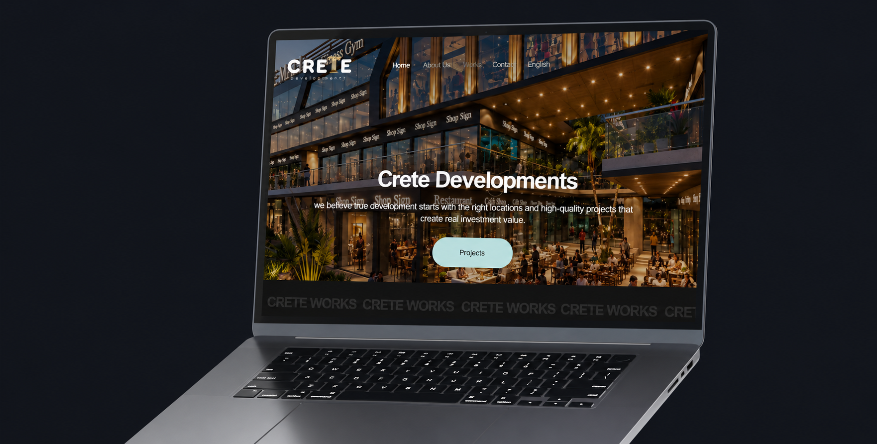 Crete Developments website laptop mockup