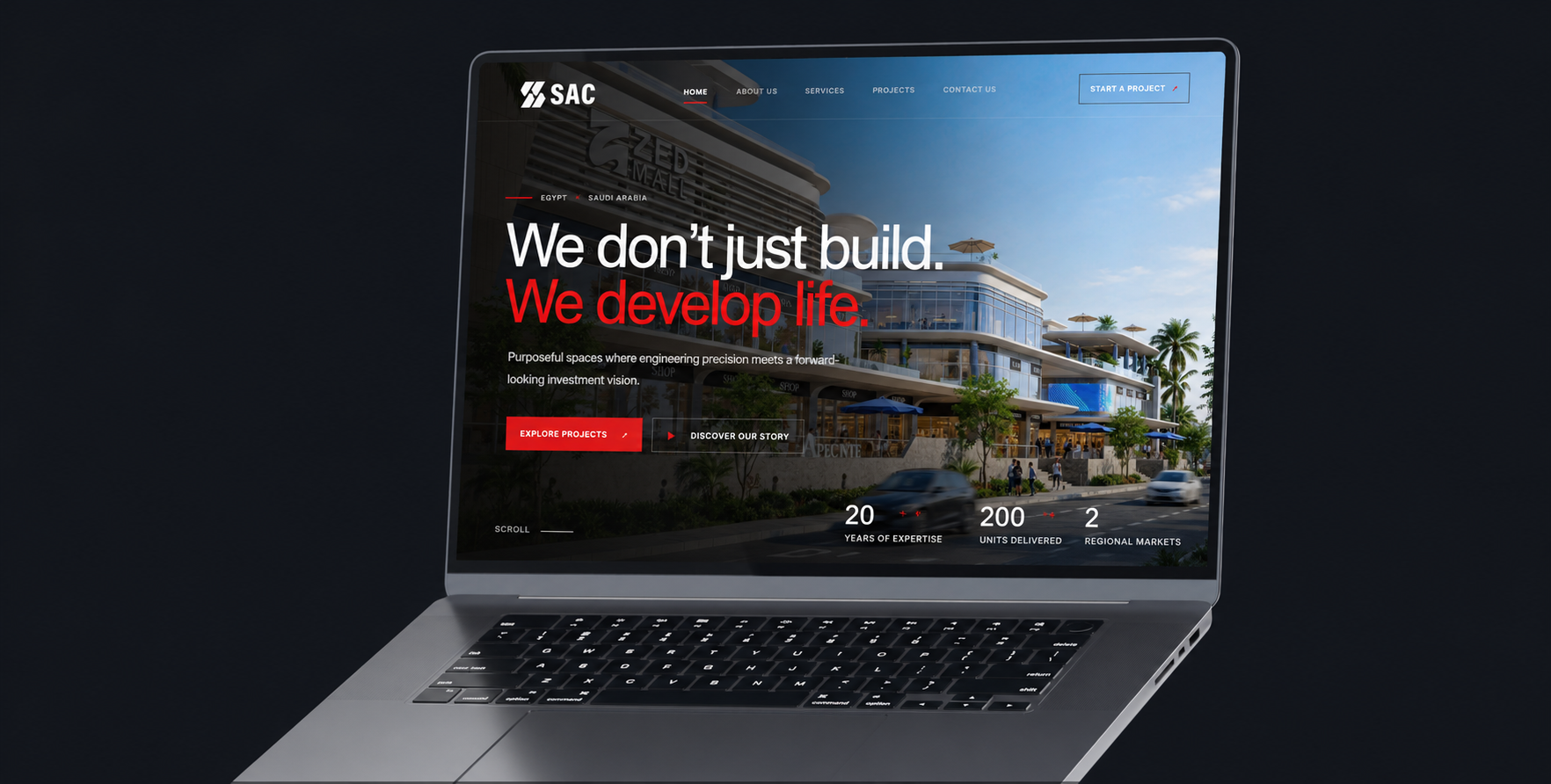 SAC Developments website laptop mockup
