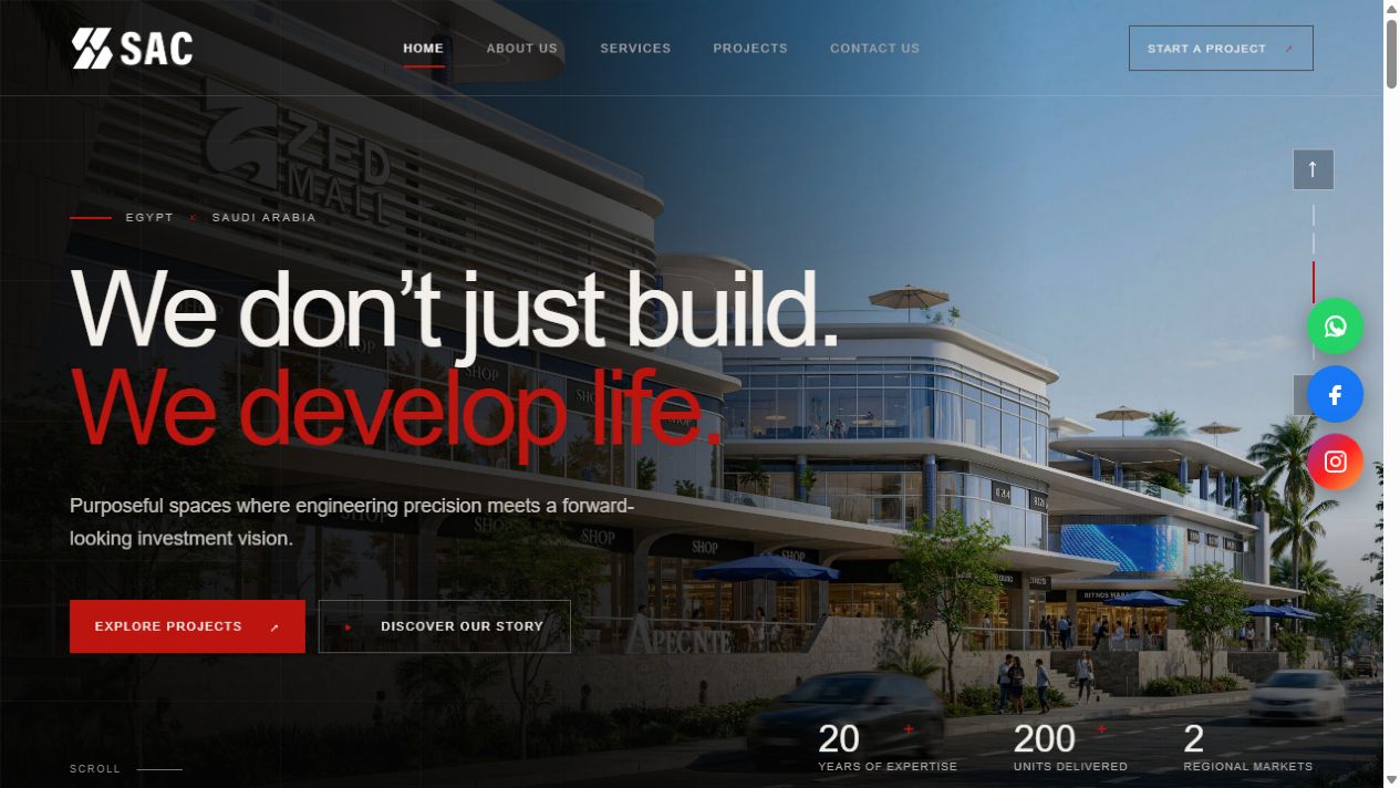 SAC Developments website screenshot